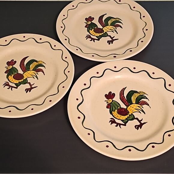 3 Metlox Poppytrail green rooster plates 7.5" - Picture 3 of 5